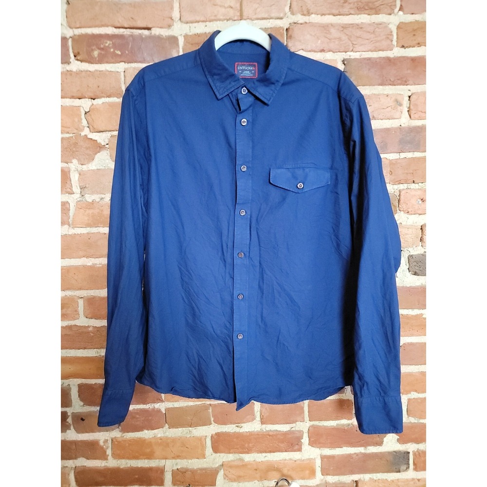 Untuckit Shirt Mens Size Large Navy Regular Fit Long Sleeve Collared Button Down